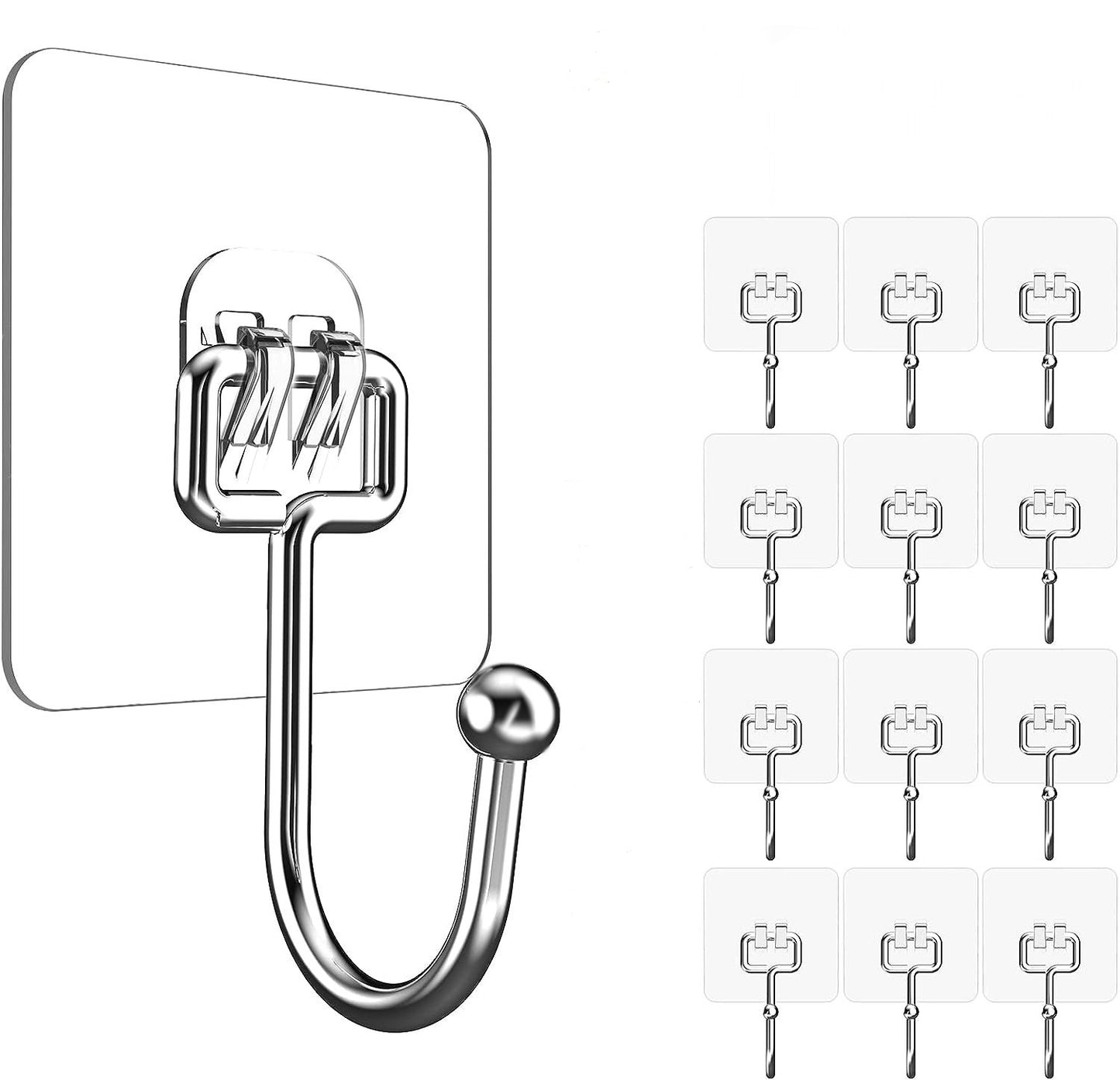 Large Adhesive Hooks 44 LB(MAX) Waterproof RUSTPROOF Wall Hooks Stainless Steel Coat Towel Hook for: Indoor, Kitchen, Bathroom, Shower, Home, Office USE, 12 Pack…