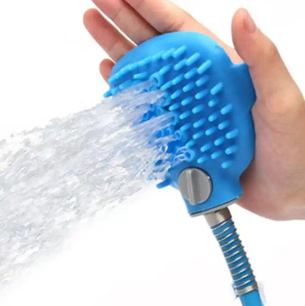 All-In-One Pet Bathing Unified Sprayer and Scrubber Compatible with Both Indoor Showers and Outdoor Garden Hoses Ideal for Grooming Dogs and Cats Includes Adapters for Garden Hose and Shower Use