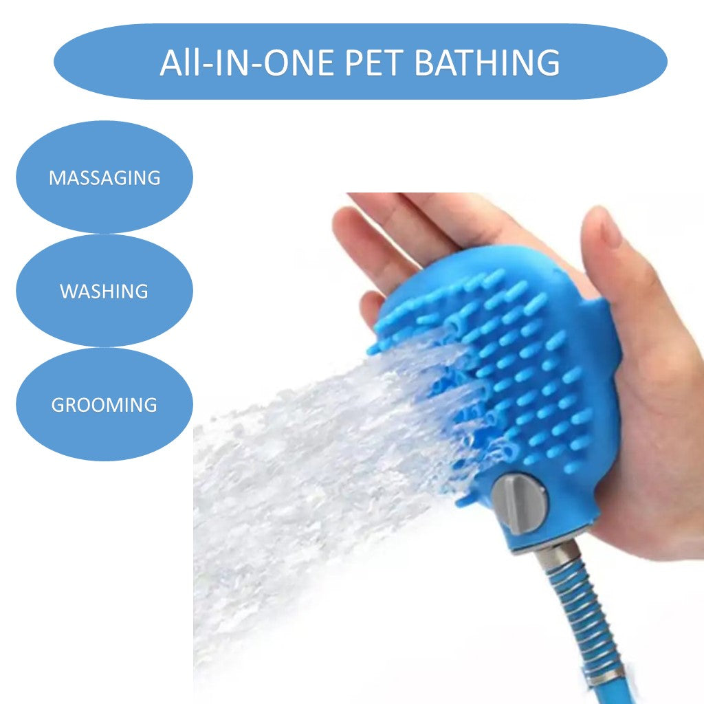 All-In-One Pet Bathing Unified Sprayer and Scrubber Compatible with Both Indoor Showers and Outdoor Garden Hoses Ideal for Grooming Dogs and Cats Includes Adapters for Garden Hose and Shower Use