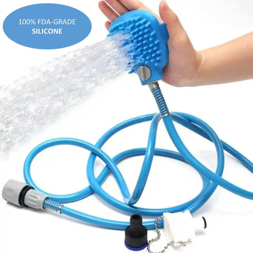 All-In-One Pet Bathing Unified Sprayer and Scrubber Compatible with Both Indoor Showers and Outdoor Garden Hoses Ideal for Grooming Dogs and Cats Includes Adapters for Garden Hose and Shower Use